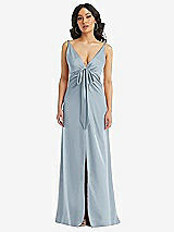Front View Thumbnail - Mist Skinny Strap Plunge Neckline Maxi Dress with Bow Detail