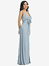 Side View Thumbnail - Mist Skinny Strap Plunge Neckline Maxi Dress with Bow Detail