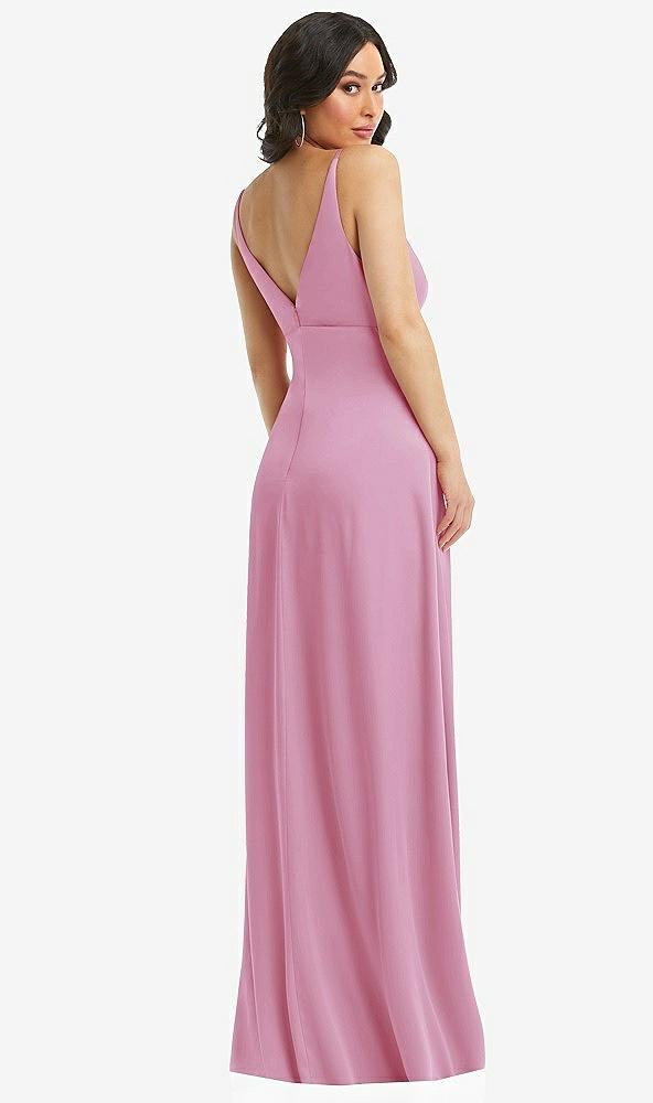 Back View - Powder Pink Skinny Strap Plunge Neckline Maxi Dress with Bow Detail