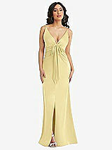 Alt View 1 Thumbnail - Pale Yellow Skinny Strap Plunge Neckline Maxi Dress with Bow Detail