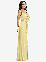 Side View Thumbnail - Pale Yellow Skinny Strap Plunge Neckline Maxi Dress with Bow Detail