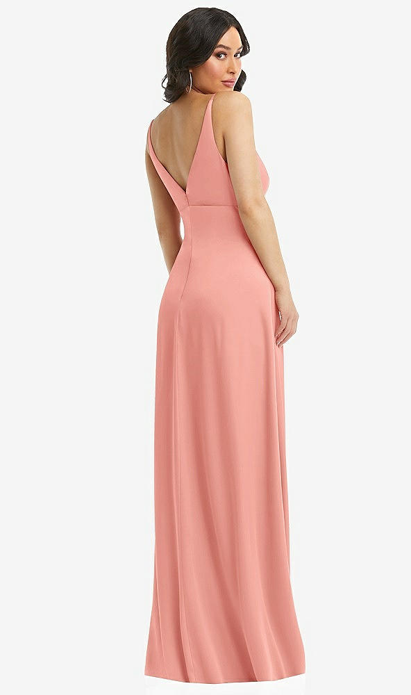 Back View - Rose - PANTONE Rose Quartz Skinny Strap Plunge Neckline Maxi Dress with Bow Detail