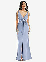 Alt View 1 Thumbnail - Sky Blue Skinny Strap Plunge Neckline Maxi Dress with Bow Detail