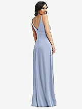 Rear View Thumbnail - Sky Blue Skinny Strap Plunge Neckline Maxi Dress with Bow Detail