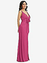 Side View Thumbnail - Tea Rose Skinny Strap Plunge Neckline Maxi Dress with Bow Detail