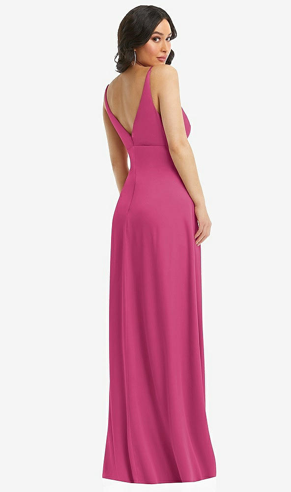 Back View - Tea Rose Skinny Strap Plunge Neckline Maxi Dress with Bow Detail