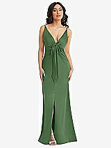 Alt View 1 Thumbnail - Vineyard Green Skinny Strap Plunge Neckline Maxi Dress with Bow Detail