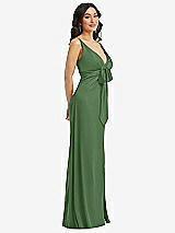 Side View Thumbnail - Vineyard Green Skinny Strap Plunge Neckline Maxi Dress with Bow Detail