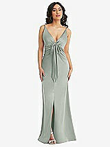 Alt View 1 Thumbnail - Willow Green Skinny Strap Plunge Neckline Maxi Dress with Bow Detail