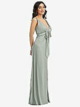 Side View Thumbnail - Willow Green Skinny Strap Plunge Neckline Maxi Dress with Bow Detail