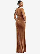 Rear View Thumbnail - Golden Almond Square Neck Closed Back Velvet Maxi Dress 