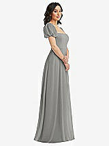 Side View Thumbnail - Chelsea Gray Puff Sleeve Chiffon Maxi Dress with Front Slit
