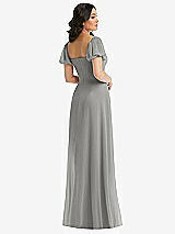 Rear View Thumbnail - Chelsea Gray Puff Sleeve Chiffon Maxi Dress with Front Slit