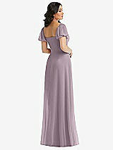 Rear View Thumbnail - Lilac Dusk Puff Sleeve Chiffon Maxi Dress with Front Slit