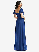 Rear View Thumbnail - Classic Blue Puff Sleeve Chiffon Maxi Dress with Front Slit