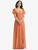 Front View Thumbnail - Sweet Melon Puff Sleeve Chiffon Maxi Dress with Front Slit