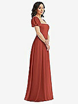 Side View Thumbnail - Amber Sunset Puff Sleeve Chiffon Maxi Dress with Front Slit