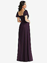 Rear View Thumbnail - Aubergine Puff Sleeve Chiffon Maxi Dress with Front Slit