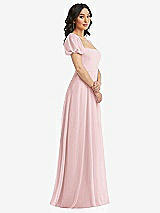 Side View Thumbnail - Ballet Pink Puff Sleeve Chiffon Maxi Dress with Front Slit