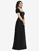 Side View Thumbnail - Black Puff Sleeve Chiffon Maxi Dress with Front Slit
