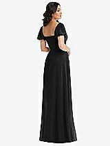 Rear View Thumbnail - Black Puff Sleeve Chiffon Maxi Dress with Front Slit