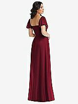 Rear View Thumbnail - Burgundy Puff Sleeve Chiffon Maxi Dress with Front Slit