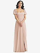 Front View Thumbnail - Cameo Puff Sleeve Chiffon Maxi Dress with Front Slit