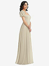 Side View Thumbnail - Champagne Puff Sleeve Chiffon Maxi Dress with Front Slit
