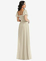 Rear View Thumbnail - Champagne Puff Sleeve Chiffon Maxi Dress with Front Slit