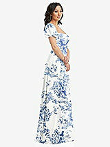 Side View Thumbnail - Cottage Rose Dusk Blue Puff Sleeve Chiffon Maxi Dress with Front Slit