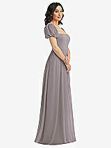 Side View Thumbnail - Cashmere Gray Puff Sleeve Chiffon Maxi Dress with Front Slit
