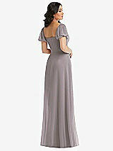 Rear View Thumbnail - Cashmere Gray Puff Sleeve Chiffon Maxi Dress with Front Slit
