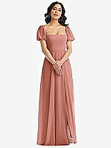 Front View Thumbnail - Desert Rose Puff Sleeve Chiffon Maxi Dress with Front Slit