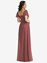 Rear View Thumbnail - English Rose Puff Sleeve Chiffon Maxi Dress with Front Slit