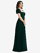 Side View Thumbnail - Evergreen Puff Sleeve Chiffon Maxi Dress with Front Slit