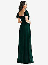 Rear View Thumbnail - Evergreen Puff Sleeve Chiffon Maxi Dress with Front Slit
