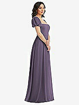 Side View Thumbnail - Lavender Puff Sleeve Chiffon Maxi Dress with Front Slit