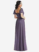 Rear View Thumbnail - Lavender Puff Sleeve Chiffon Maxi Dress with Front Slit