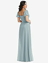Rear View Thumbnail - Morning Sky Puff Sleeve Chiffon Maxi Dress with Front Slit