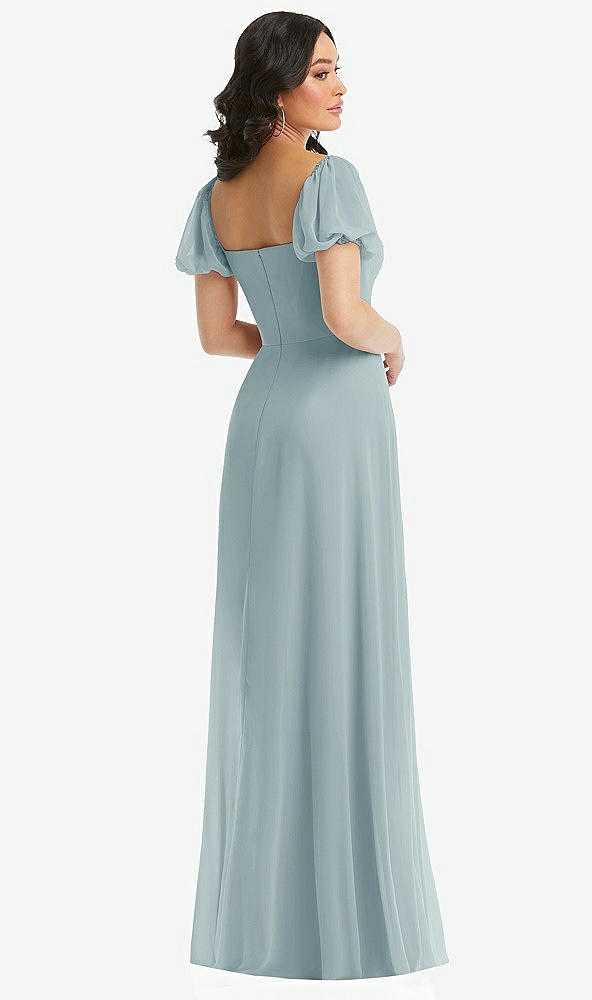 Back View - Morning Sky Puff Sleeve Chiffon Maxi Dress with Front Slit