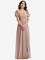 Front View Thumbnail - Neu Nude Puff Sleeve Chiffon Maxi Dress with Front Slit