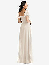 Rear View Thumbnail - Oat Puff Sleeve Chiffon Maxi Dress with Front Slit