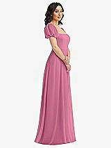 Side View Thumbnail - Orchid Pink Puff Sleeve Chiffon Maxi Dress with Front Slit