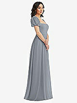 Side View Thumbnail - Platinum Puff Sleeve Chiffon Maxi Dress with Front Slit