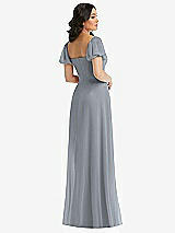 Rear View Thumbnail - Platinum Puff Sleeve Chiffon Maxi Dress with Front Slit