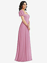 Side View Thumbnail - Powder Pink Puff Sleeve Chiffon Maxi Dress with Front Slit