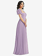 Side View Thumbnail - Pale Purple Puff Sleeve Chiffon Maxi Dress with Front Slit