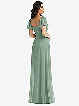 Rear View Thumbnail - Seagrass Puff Sleeve Chiffon Maxi Dress with Front Slit