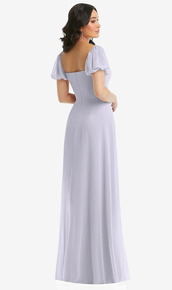 Back View - Silver Dove Puff Sleeve Chiffon Maxi Dress with Front Slit