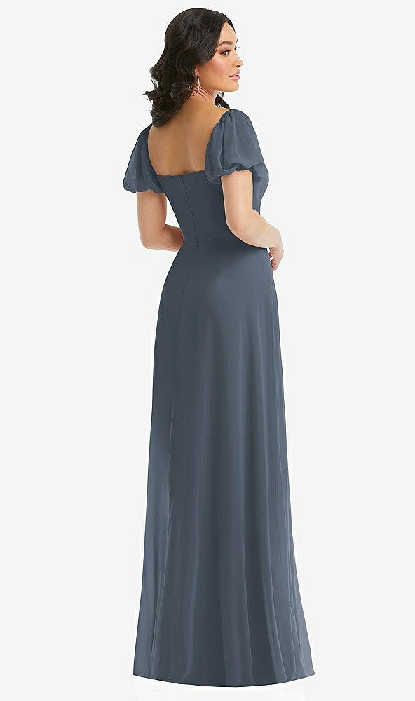 Back View - Silverstone Puff Sleeve Chiffon Maxi Dress with Front Slit
